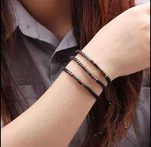 Load image into Gallery viewer, Wood and Black stone Morse Code bracelet &quot;F. cancer&quot; adjustable size for woman and man
