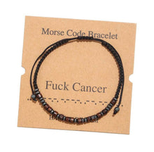 Load image into Gallery viewer, Wood and Black stone Morse Code bracelet &quot;F. cancer&quot; adjustable size for woman and man
