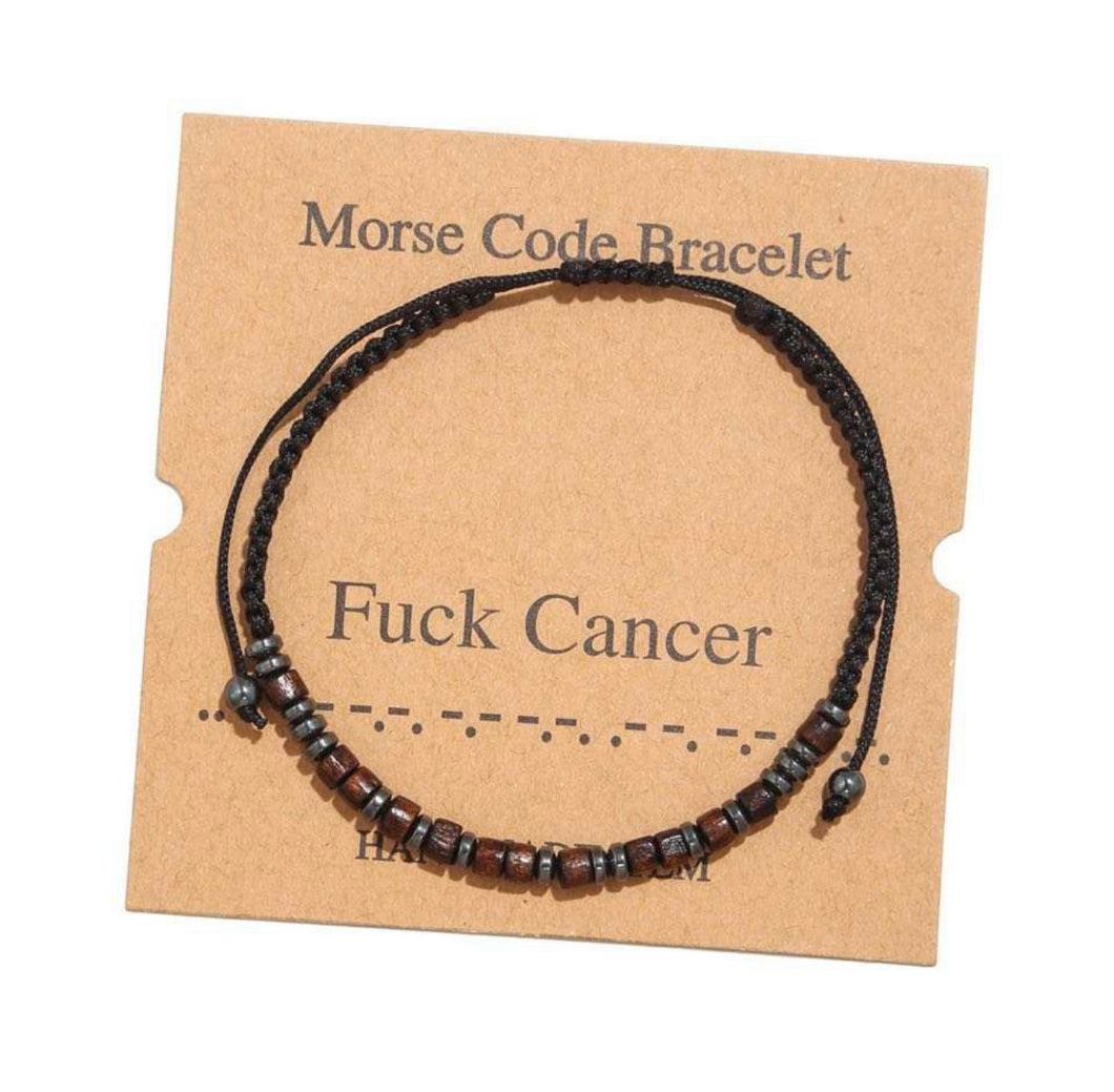 Wood and Black stone Morse Code bracelet 