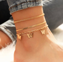 Load image into Gallery viewer, 3pcs set Butterflies chain anklet for Woman
