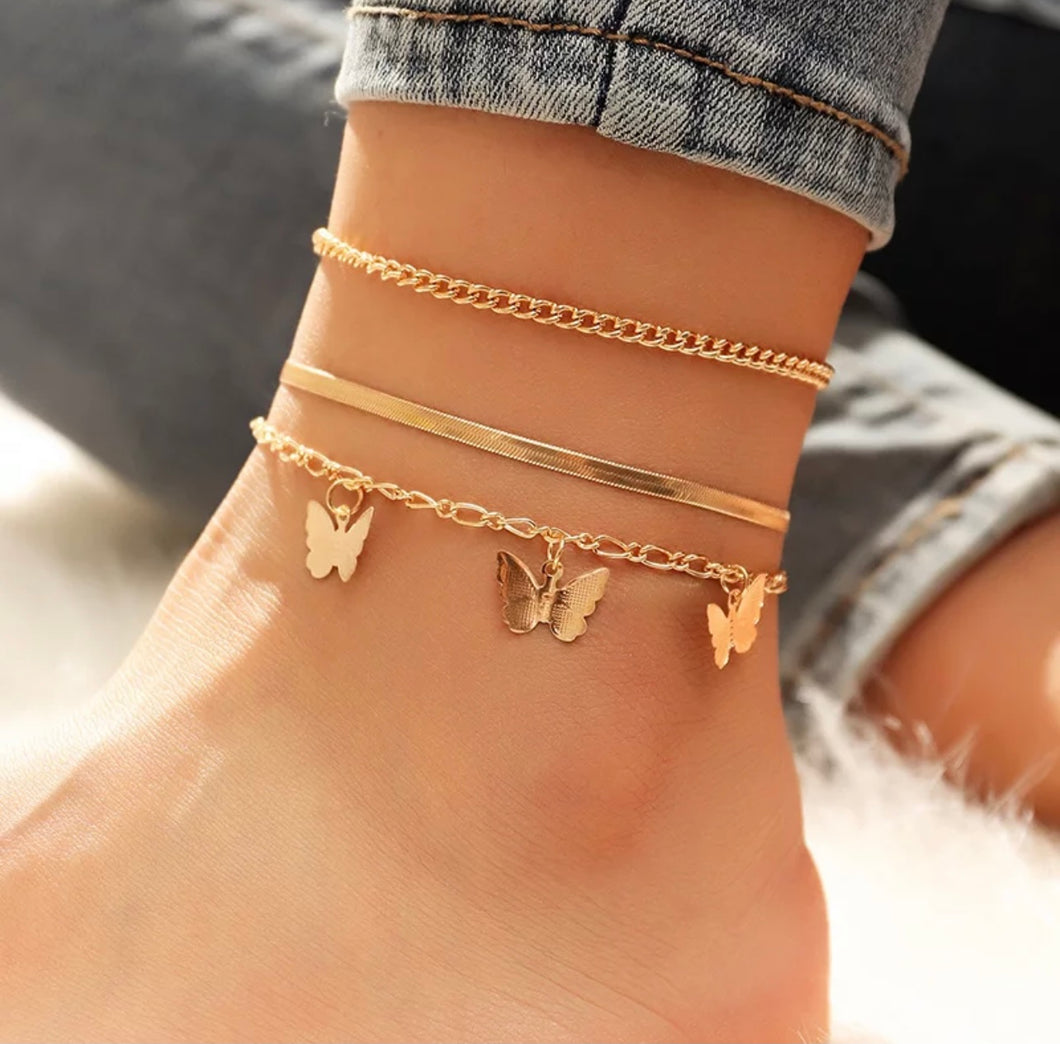 3pcs set Butterflies chain anklet for Woman